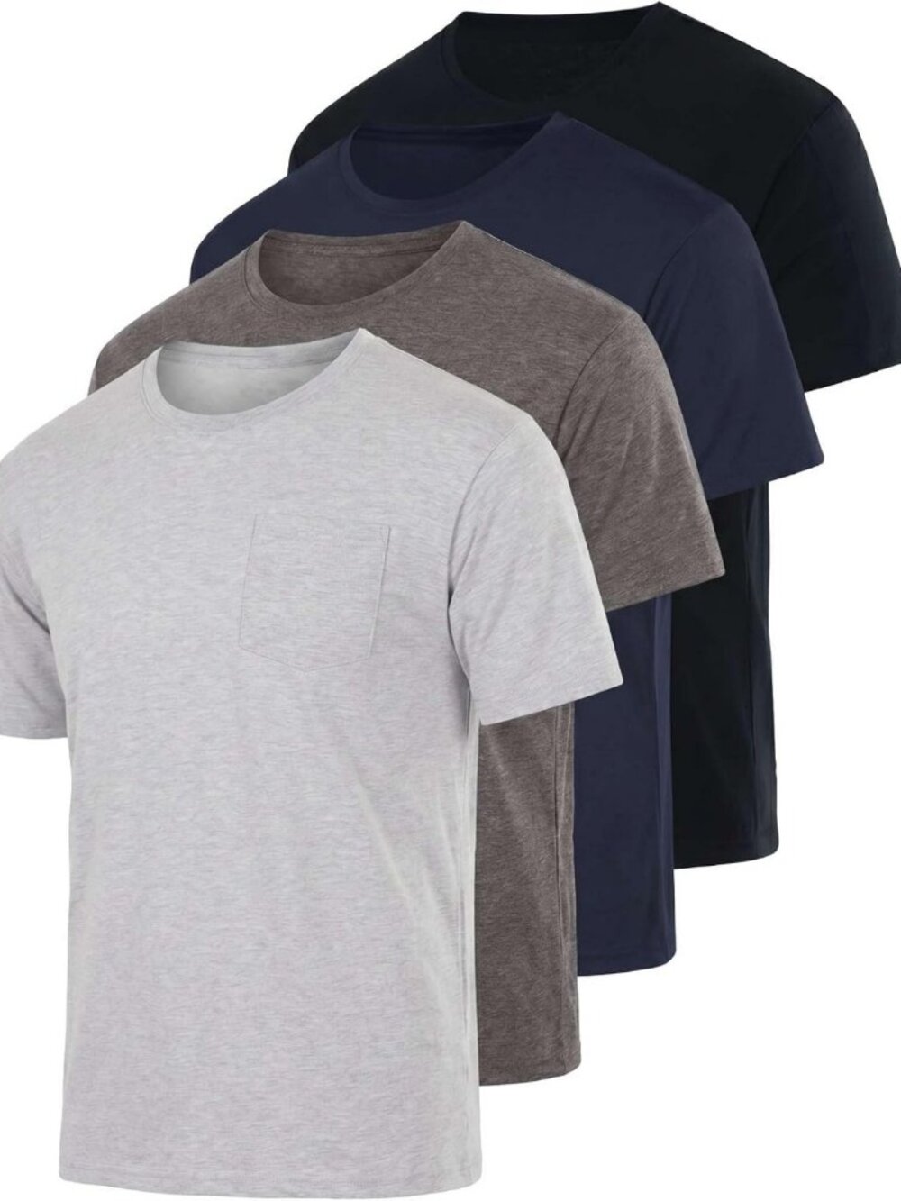 Men's Cotton Pocket T-Shirts 4 Pack, Crew Neck, Short Sleeve, Athletic Fit, Gym